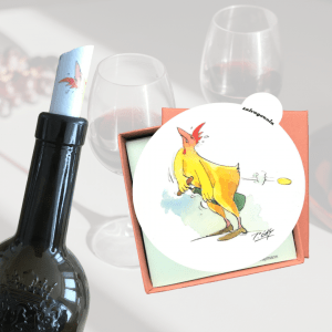 salvagoccia und Geschenkbox, Korkenzieher-Huhn von Peter Gaymann.